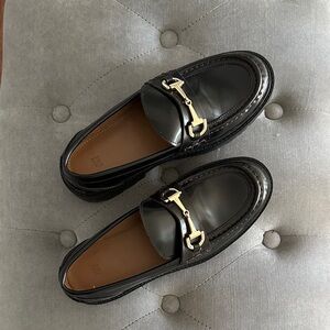 Dark Brown Chunky Loafers with Gold Buckle Sz 7